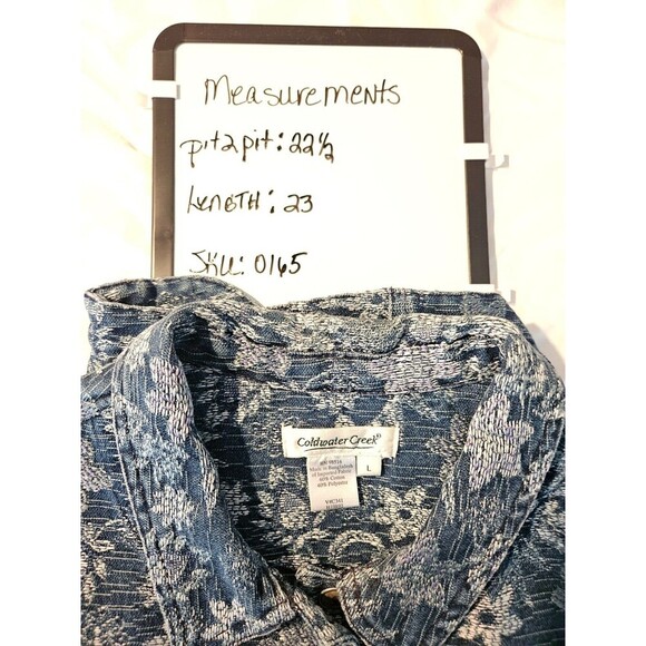 Coldwater Creek Vest STRETCH DENIM Size L Jacquard FLORAL EMBROIDERY Embroidered - Picture 6 of 6